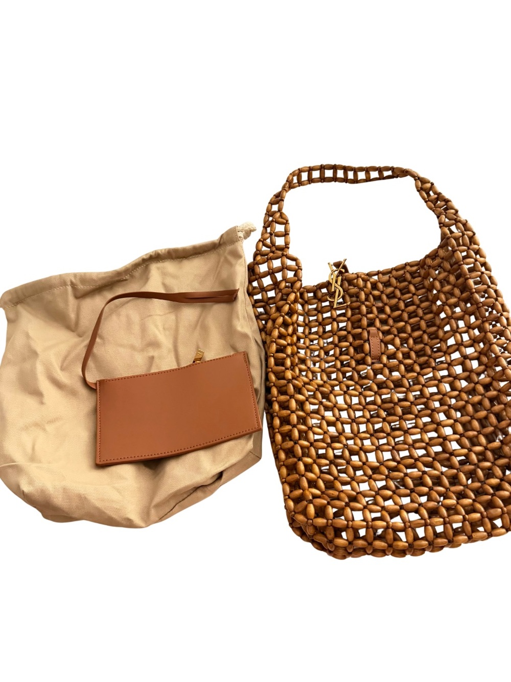 NWOT - Brown Wood Beaded Mesh Shoulder Bag